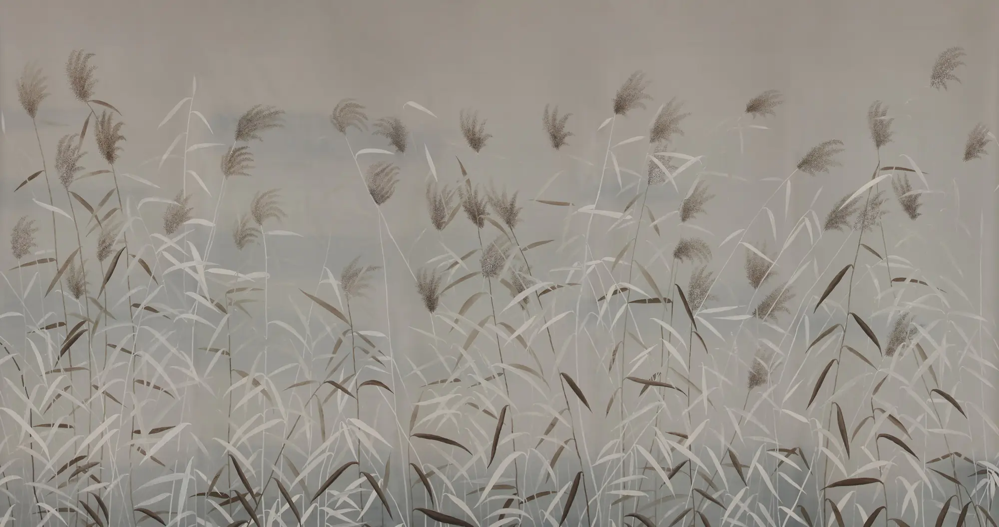 Обои ручная роспись Wild Grasses Special Colourway on Pale Grey dyed silk Обои ручная роспись Wild Grasses Special Colourway on Pale Grey dyed silk - постер Loft-Concept в Саратове