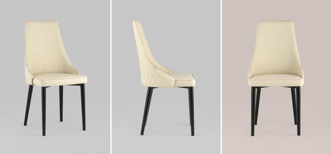 Стул Versailles Chair Кремовая  Экокожа Черные ножки - фото
