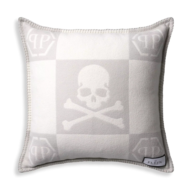 Подушка Philipp Plein Cushion Cashmere Skull 45 x 45 Grey Серый Белый в Саратове | Loft Concept 