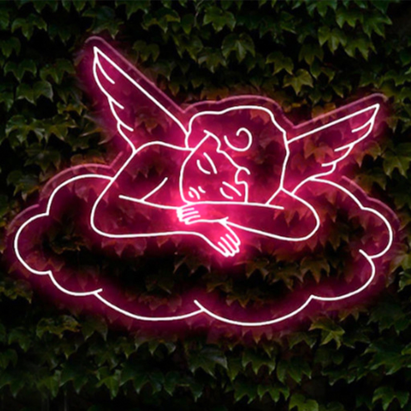 Неоновая настенная лампа Sleeping Angel Neon Wall Lamp Розовый Прозрачный Розовый в Саратове | Loft Concept 