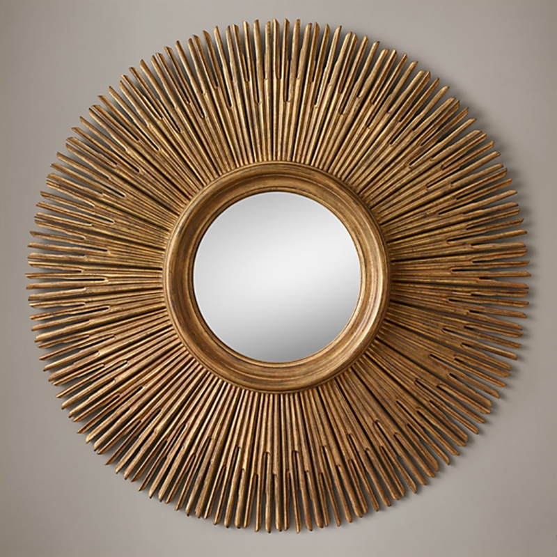 Restoration Hardware ROUND SUNBURST MIRROR Gold Винтажное Темное Золото  в Саратове | Loft Concept 