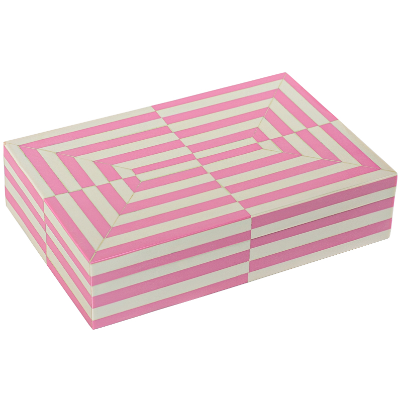 Шкатулка Pink White Stripes Bone Inlay Box Розовый Белый в Саратове | Loft Concept 