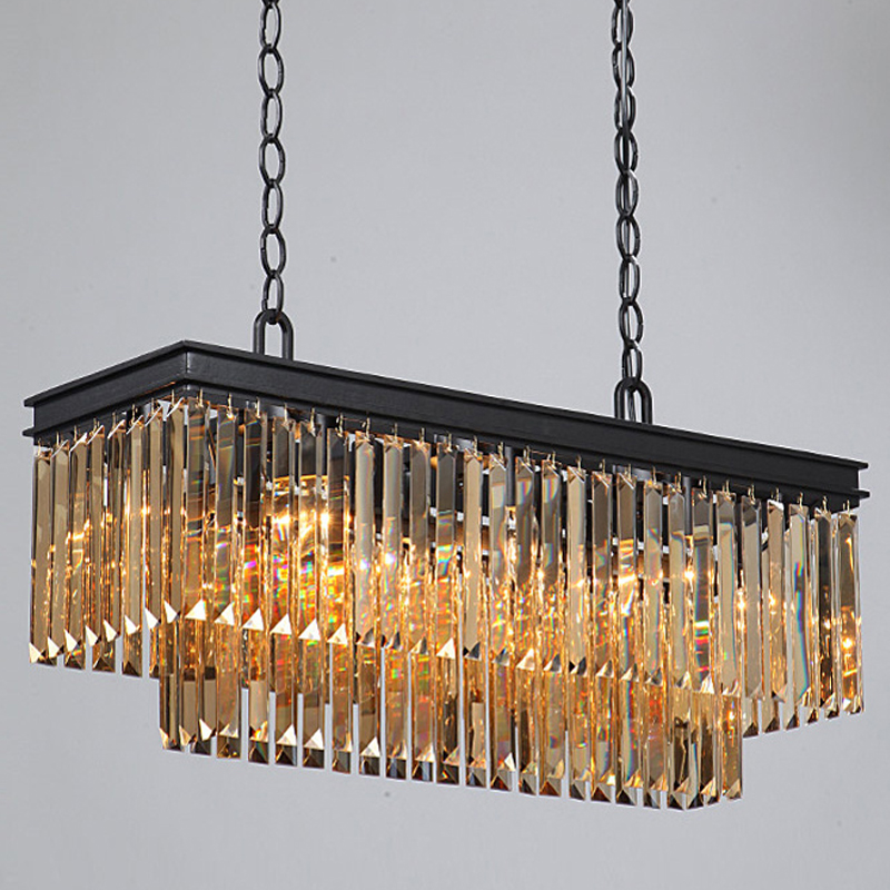 Люстра  Odeon Amber GLASS Rectangular Chandelier Black iron Янтарное стекло 80 Черный матовый в Саратове | Loft Concept 