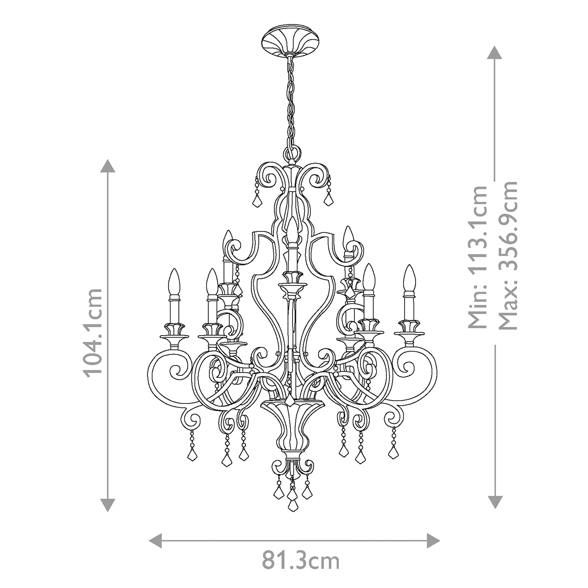 Люстра с подвесками из прозрачного стекла на кованом каркасе бронзового цвета в классическом стиле Quoizel в Саратове