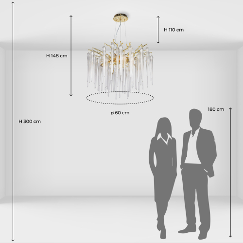 Люстра золотого цвета с декоративными ветками и длинными прозрачными стеклянными подвесами в форме сосулек Droplet Chandelier в Саратове