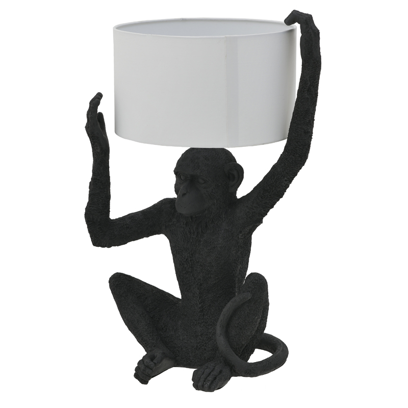 Настольная лампа Black Monkey Holding Lampshade Черный Белый в Саратове | Loft Concept 