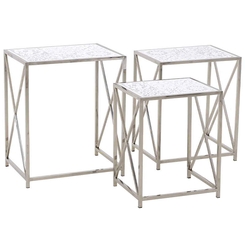 Комплект из 3-х приставных столов Hadiya Side Tables Хром Белый в Саратове | Loft Concept 