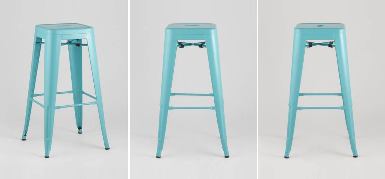 Барный Стул без Спинки Голубой Матовый Металл - фото