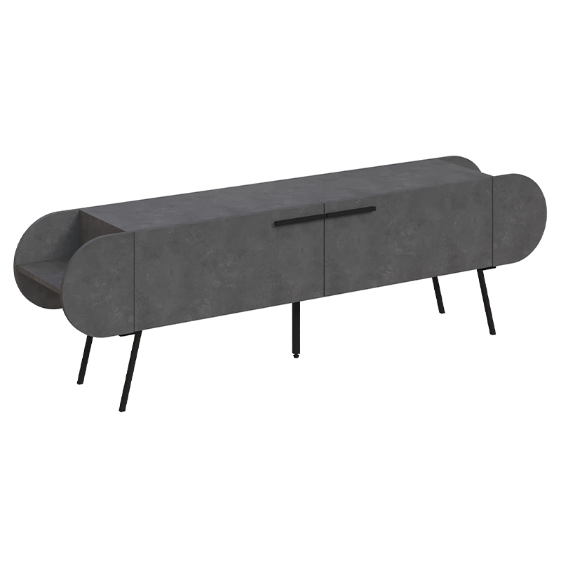 ТВ-тумба серая с 2-мя откидными дверцами и 2-мя открытыми полками CAPSULE TV STAND RETRO GREY Серый Черный в Саратове | Loft Concept 