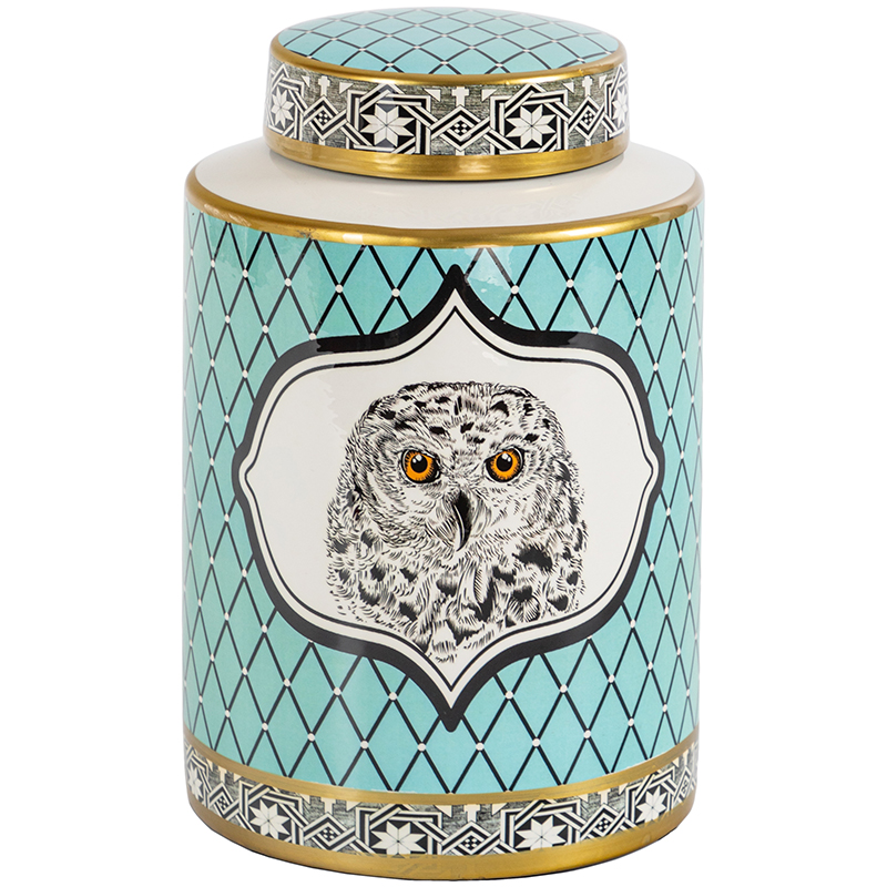 Ваза с крышкой Owl Collection Turquoise Vase Бирюзовый Черно-белый Золотой Ваза с крышкой Owl Collection Turquoise Vase Бирюзовый Черно-белый Золотой в Саратове | Loft Concept