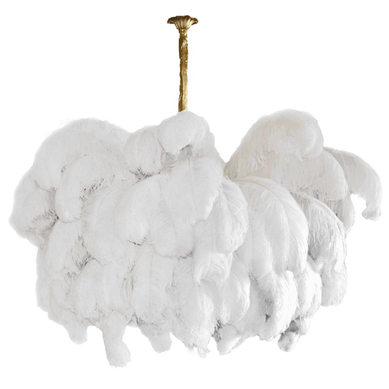 Люстра из страусиных перьев Extra Large Feather Chandelier GRAND TOUR Розовый пастельный Белый Серый Бежевый Латунь в Саратове | Loft Concept 