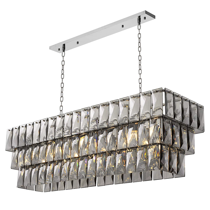 Люстра Eichholtz Chandelier Amazone Rectangular Nickel Никель Стекло Смок в Саратове | Loft Concept 