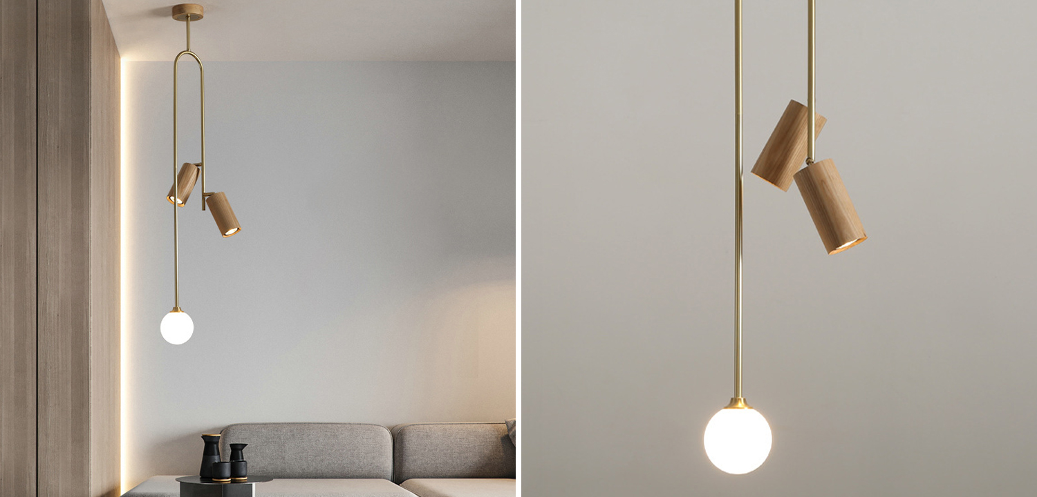 Потолочный светильник Ando Wooden Metal Brass Light 3 плафона - фото