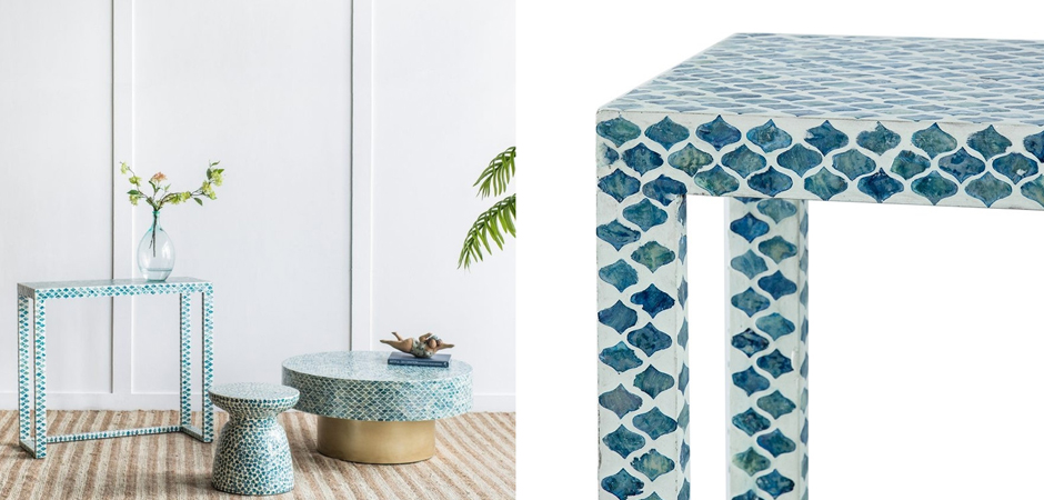 Консоль Bone Inlay Blue из раковин устриц Консоль Bone Inlay Blue из раковин устриц - Loft-Concept в Саратове