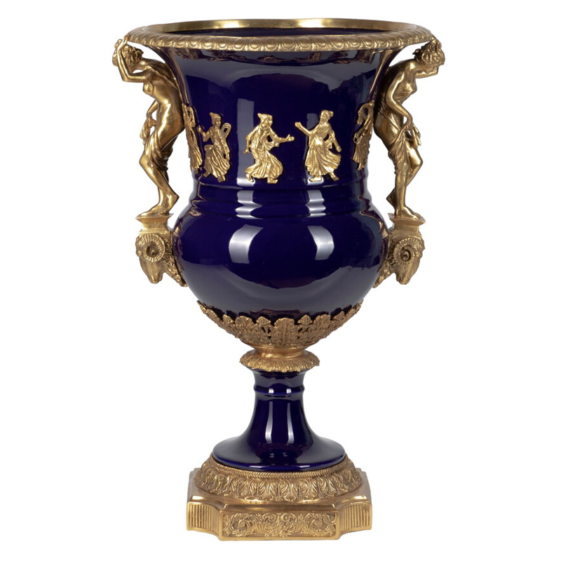 Ваза темно-синего цвета из фарфора с бронзовыми ручками в виде фигур Eden Garden porcelain and bronze Темно-синий Бронза Ваза темно-синего цвета из фарфора с бронзовыми ручками в виде фигур Eden Garden porcelain and bronze Темно-синий Бронза в Саратове | Loft Concept