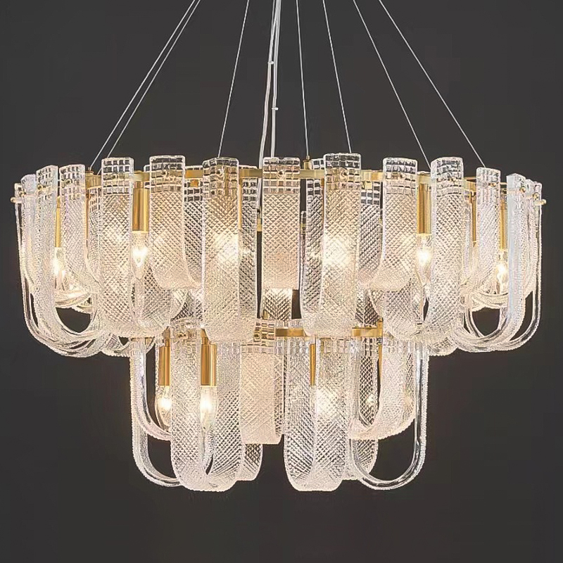 Люстра Prudence Textured Glass Two Tier Chandelier Прозрачное Стекло Золотой в Саратове | Loft Concept 