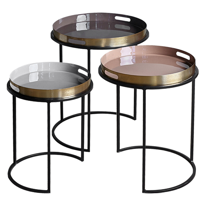 Комплект приставных столиков Bailey Side Tables Латунь Черный Белый Дымчатая Роза Коричневый в Саратове | Loft Concept 