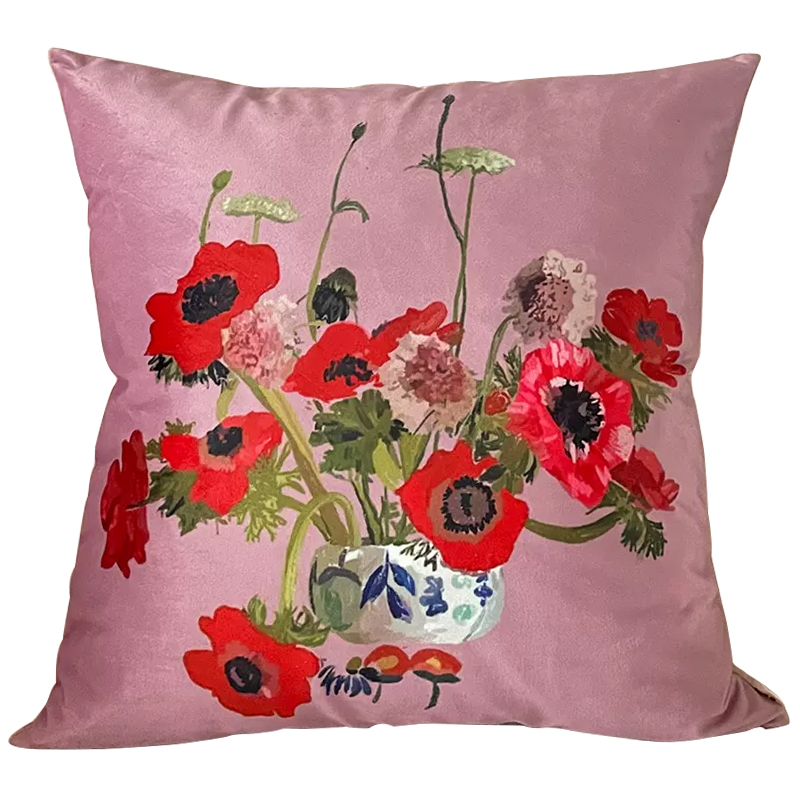 Декоративная подушка Red Poppy Flowers Pillow Розовый Красный Мульти в Саратове | Loft Concept 