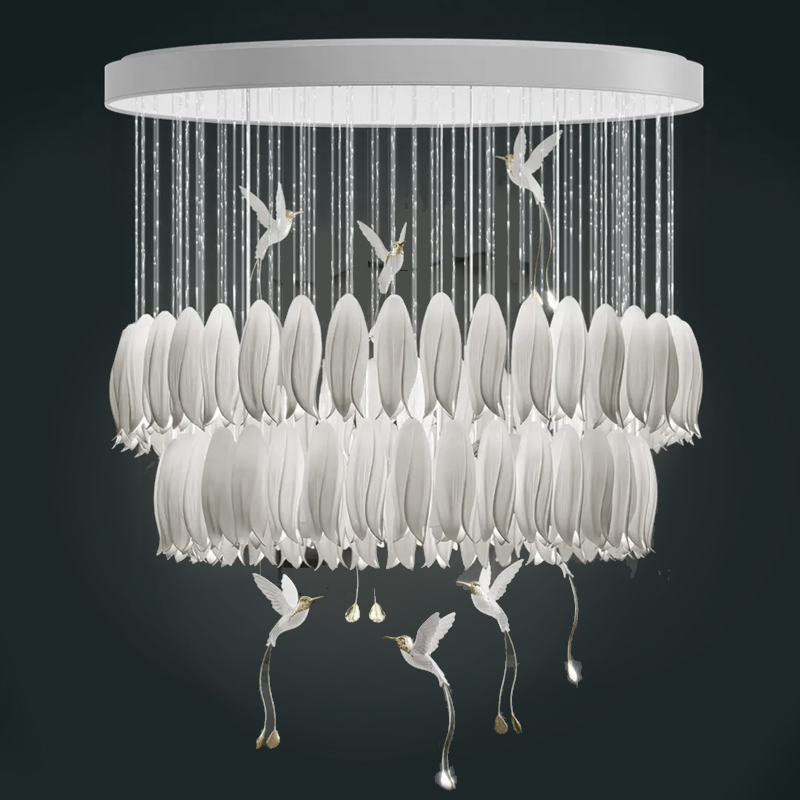 Люстра c Птичками Колибри Sagarti Contemporary chandelier ALBA Flowers & Birds Белый Золотой в Саратове | Loft Concept 