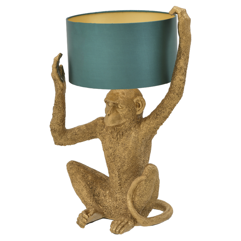 Настольная лампа Gold Monkey Holding Lampshade Золотой Бирюзовый в Саратове | Loft Concept 