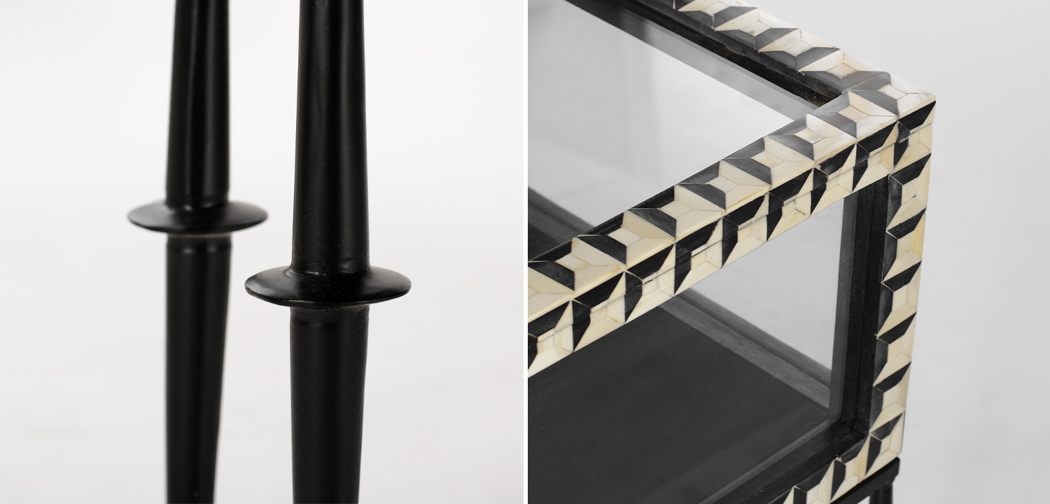 Приставной стол с витриной Bone Inlay black white - фото