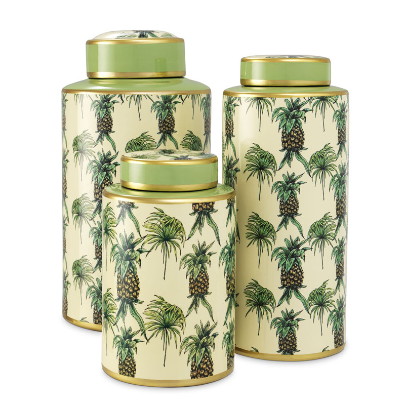 Комплект Ваз Eichholtz JAR PINEAPPLE SET OF 3 Бежевый Золотой Зеленый в Саратове | Loft Concept 