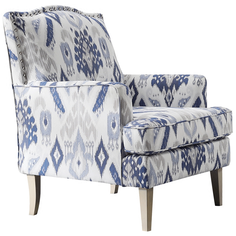 Кресло Armchair Ornament Blue Ikat Белый Светло-синий Бежевый в Саратове | Loft Concept 