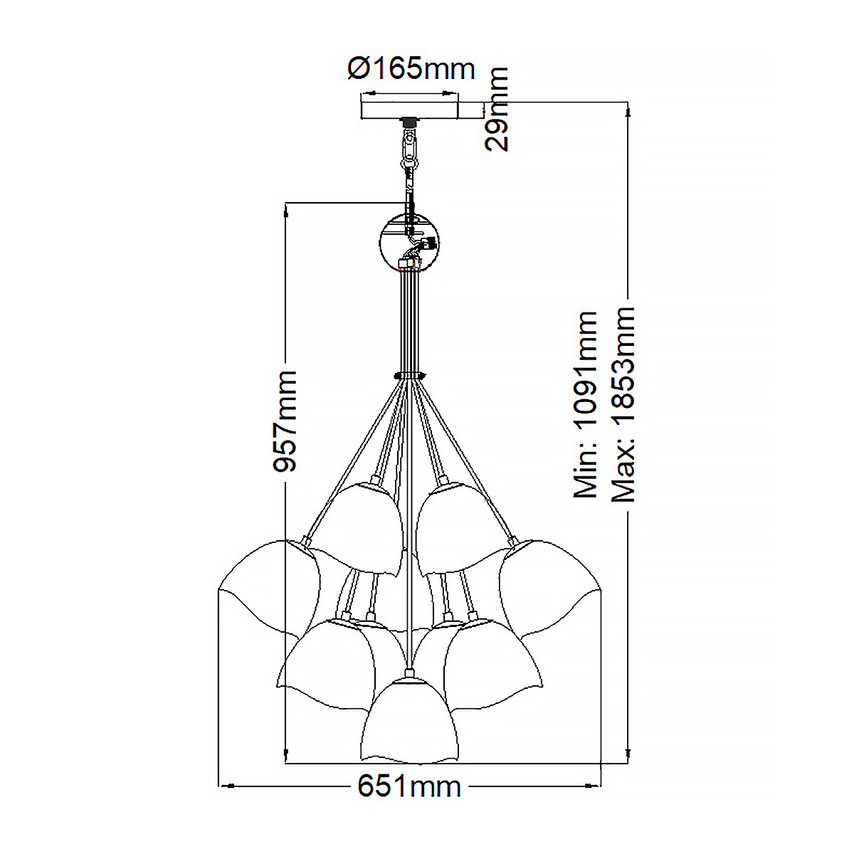 Люстра с 15-ю белыми  плафонами с золотой внутренней поверхностью Hinkley в Саратове