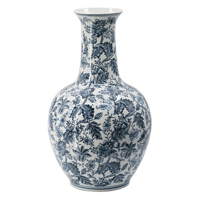 Ваза с классическим узором шинуазри синего цвета Blue & White Ornament Белый Синий Ваза с классическим узором шинуазри синего цвета Blue & White Ornament Белый Синий в Саратове | Loft Concept