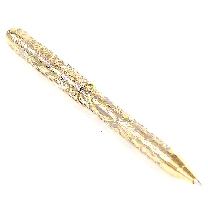 Ручка шариковая металлическая с гравировкой в деревянной коробке Metal Pens Никель Золотой в Саратове | Loft Concept 