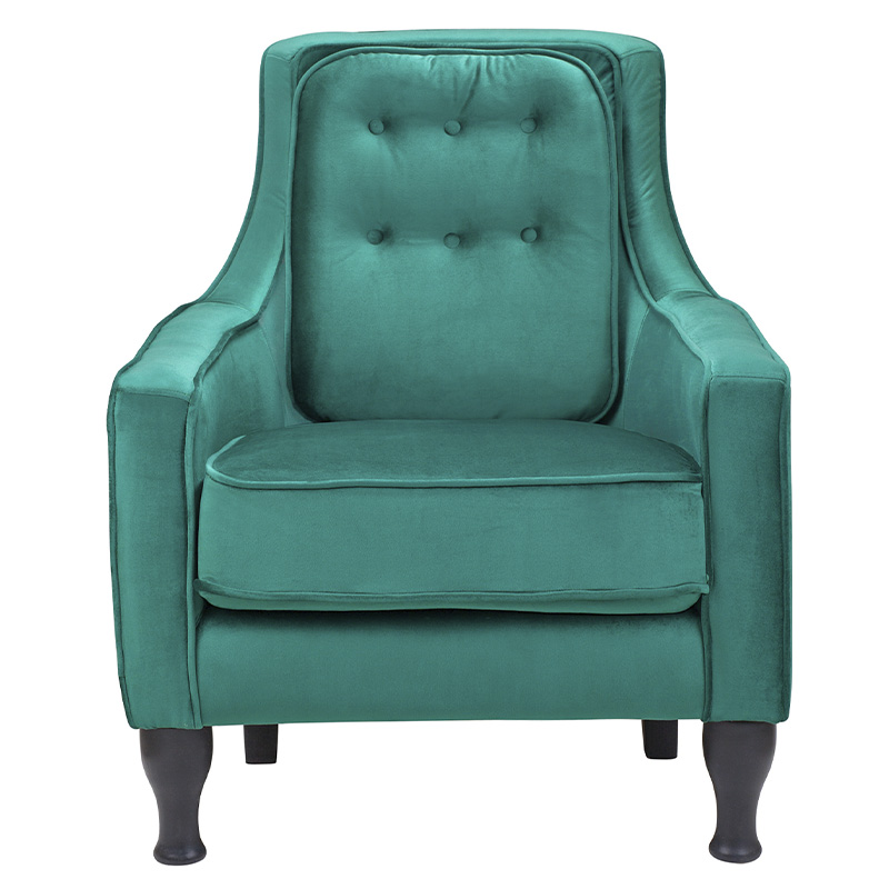 Кресло с мягкой обивкой из велюра на 4-х ножках из массива березы Scarlett Armchair green Изумрудный Черный в Саратове | Loft Concept 