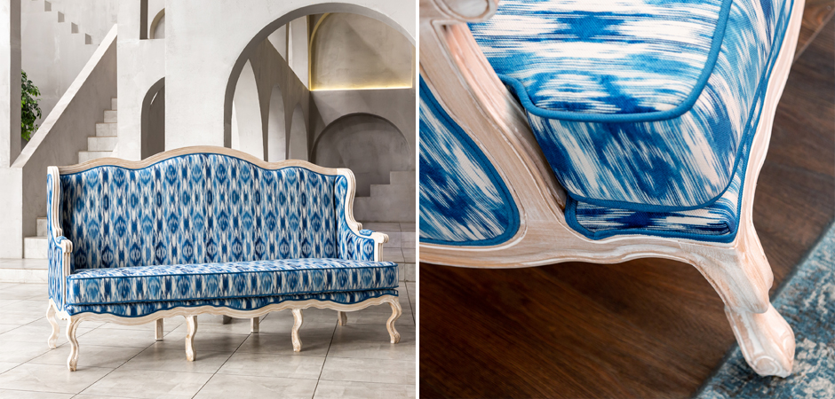 Трехместный диван с голубым узором Ikat Pattern Трехместный диван с голубым узором Ikat Pattern - Loft-Concept в Саратове