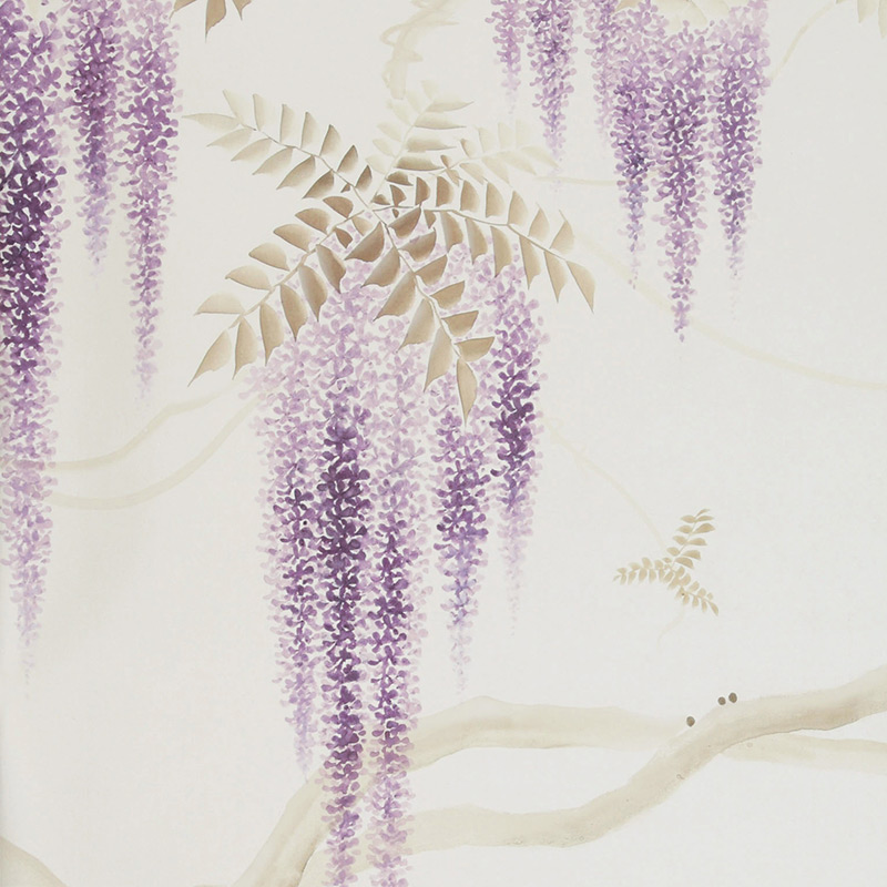 Обои в японском стиле Wisteria Colourway SC-247 on Natural Mica metallic silk  в Саратове | Loft Concept 