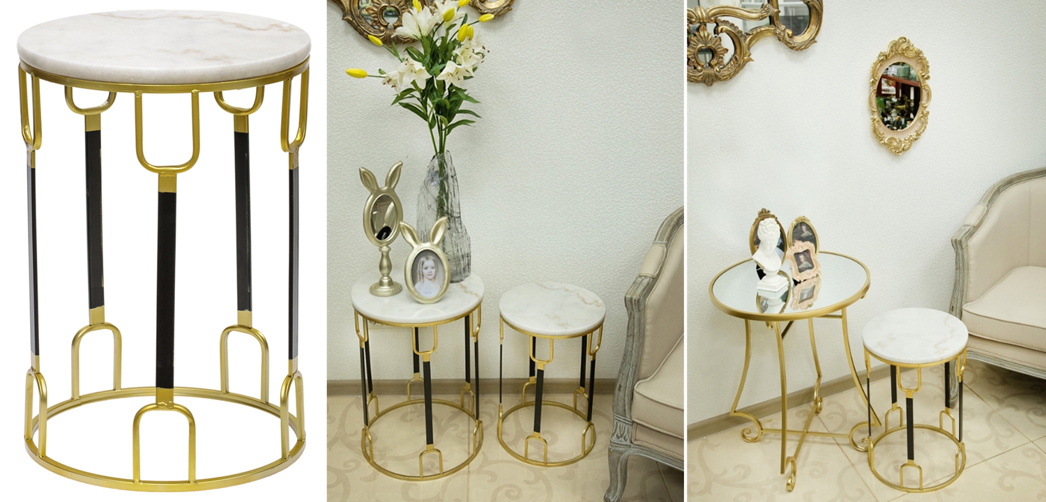 Приставной стол Dorius Side Table white marble high - фото