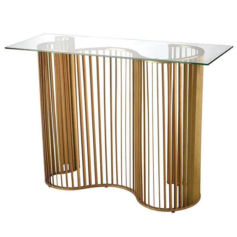 Консоль со стеклянной столешницей Boston Console Прозрачное Стекло Золотой в Саратове | Loft Concept 