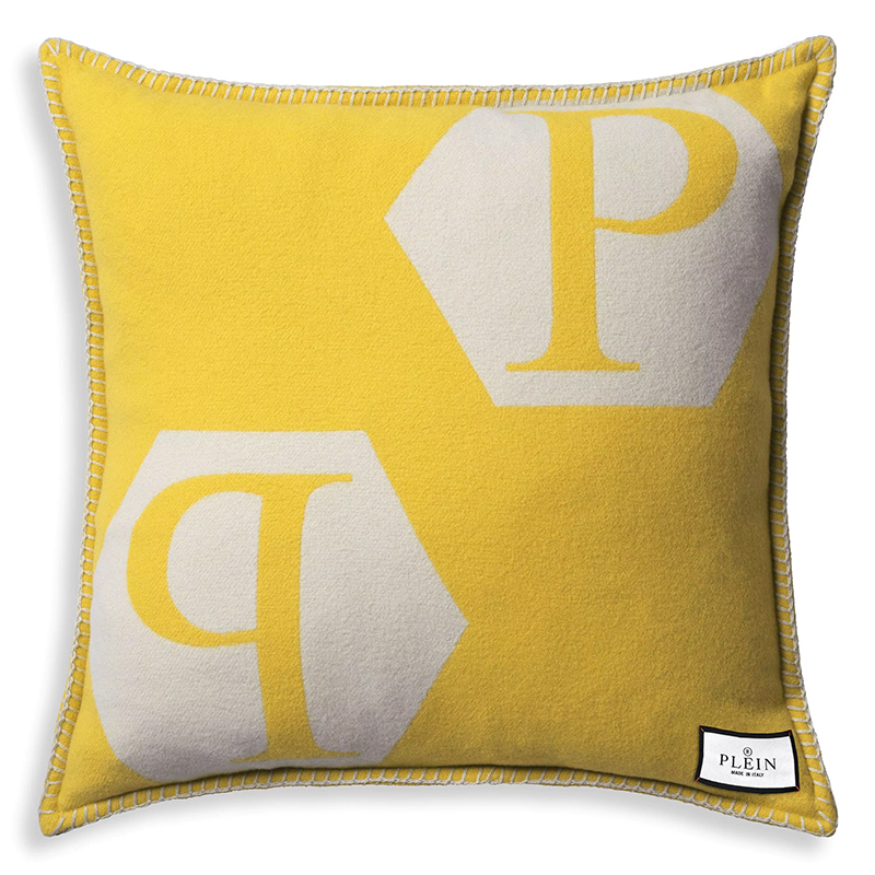 Подушка Philipp Plein Cushion Cashmere PP Logo 65 x 65 Yellow Белый Желтый Подушка Philipp Plein Cushion Cashmere PP Logo 65 x 65 Yellow Белый Желтый в Саратове | Loft Concept