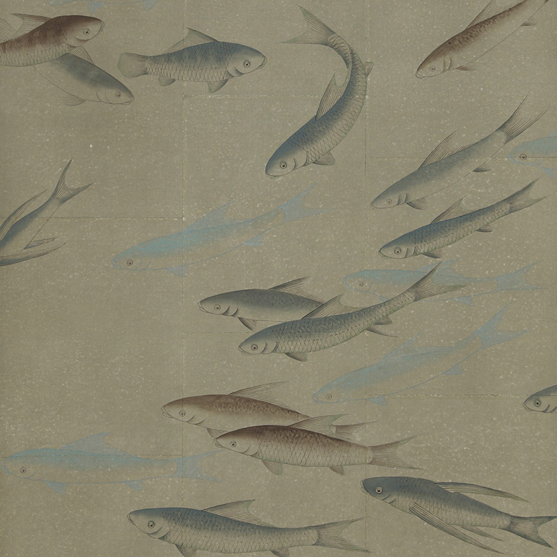 Обои ручная роспись Fishes Special Colourway on Lead Grey India tea paper  в Саратове | Loft Concept 