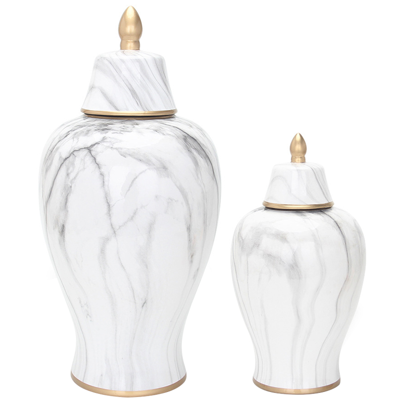 Ваза с крышкой White Marble Gold Vase Белый Мрамор Bianco Белый Серый Золотой в Саратове | Loft Concept 