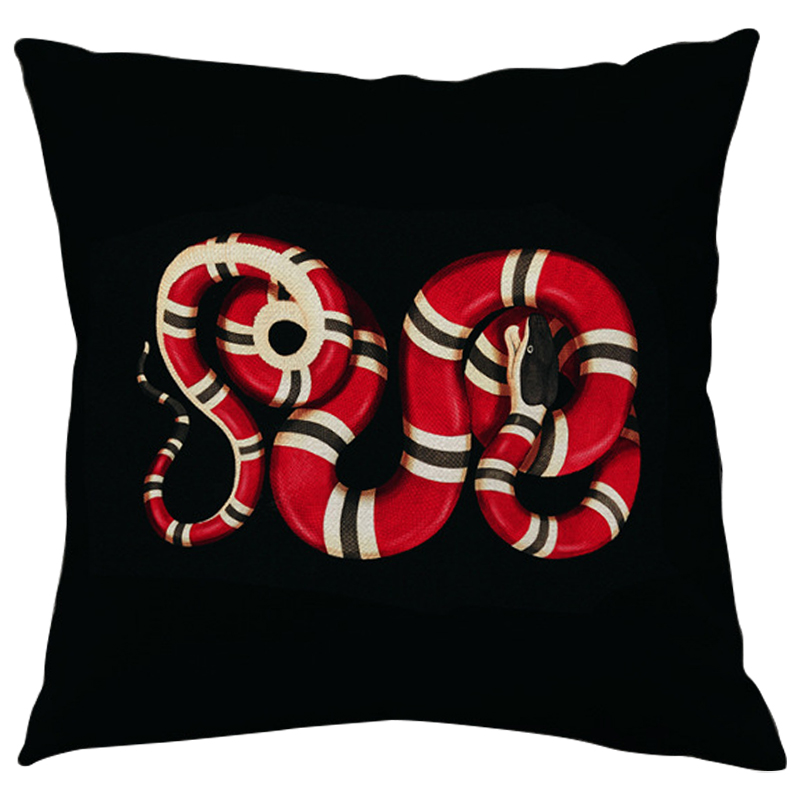 Декоративная подушка Стиль Gucci Micrurus Snake Black Черный Красный Бежевый в Саратове | Loft Concept 