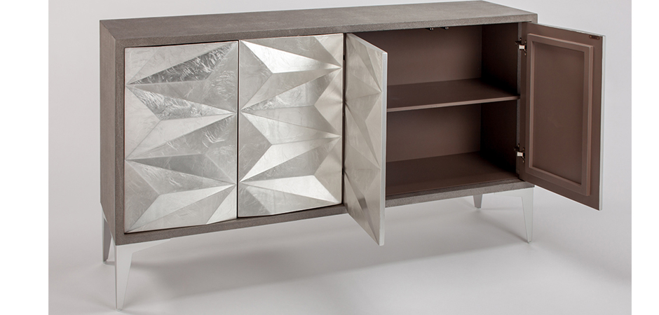 Комод с геометрическим рельефным фасадом Mirrored Doors Серебристый Комод с геометрическим рельефным фасадом Mirrored Doors Серебристый - Loft-Concept в Саратове