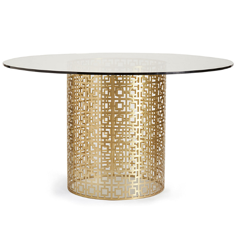 Обеденный стол Jonathan Adler Nixon Dining Table столешница Стекло Золотой Прозрачный в Саратове | Loft Concept 