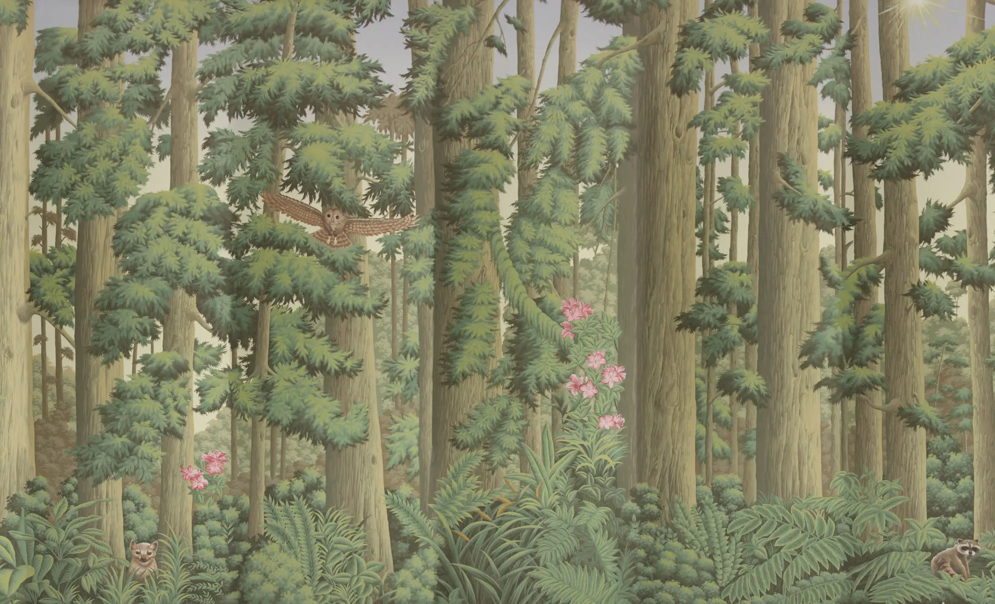 Обои ручная роспись Redwoods Sequoia colourway on Aurore scenic paper Обои ручная роспись Redwoods Sequoia colourway on Aurore scenic paper - постер Loft-Concept в Саратове