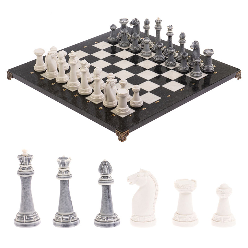 Шахматы Стаунтон с доской из натуральных камней Decorative Thematic Chess Черный Серый Белый Золотой Шахматы Стаунтон с доской из натуральных камней Decorative Thematic Chess Черный Серый Белый Золотой в Саратове | Loft Concept