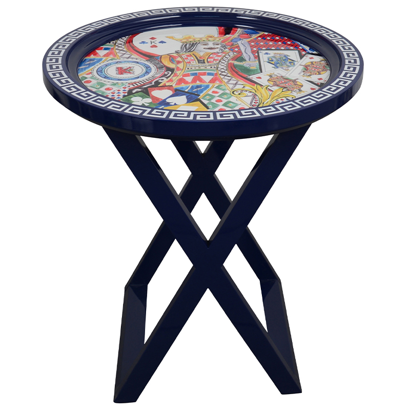 Приставной стол Playing Cards Painted Round Countertop Side Table Синий Мульти в Саратове | Loft Concept 