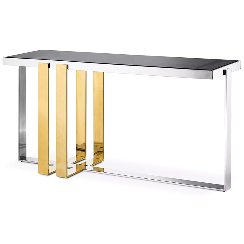 Консоль Eichholtz Console Table Belgo Золотой Серебряный Стекло Смок в Саратове | Loft Concept 