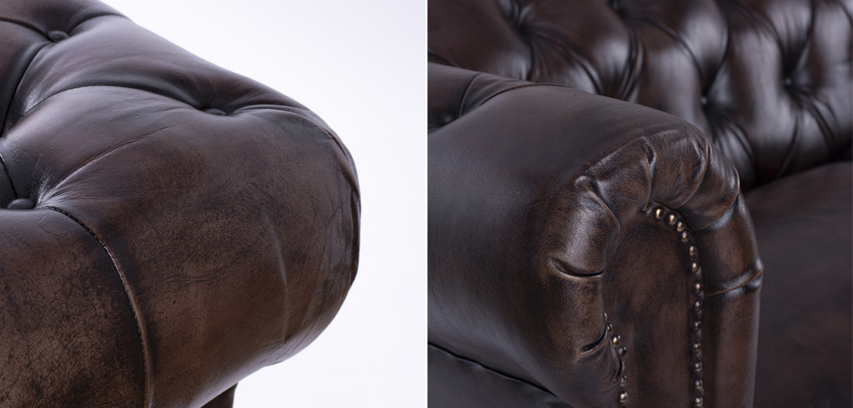 Диван Честерфилд коричневая натуральная кожа - фото №1