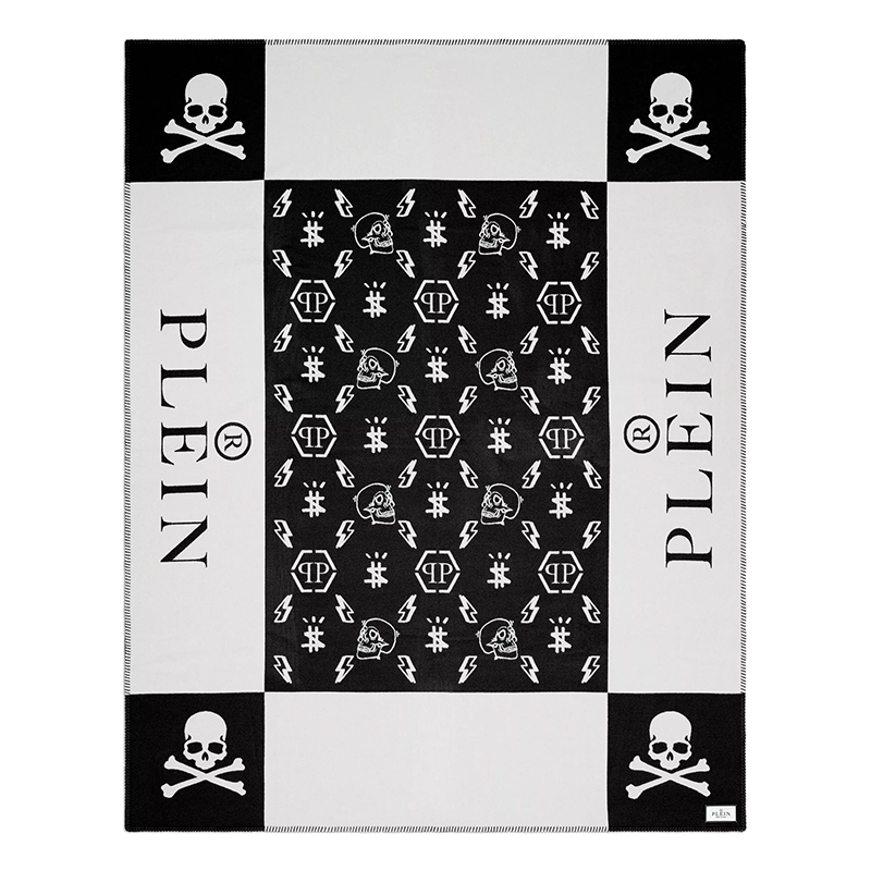 Плед Philipp Plein Plaid Cashmere Skull Черно-белый в Саратове | Loft Concept 