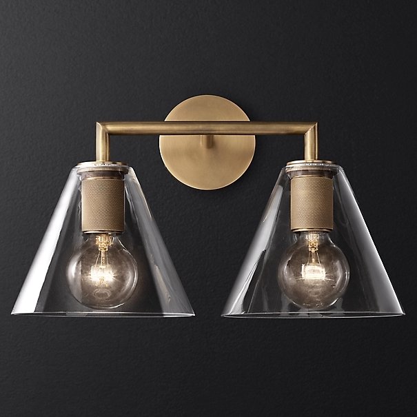 Бра RH Utilitaire Funnel Shade Double Sconce Brass Прозрачное Стекло Латунь в Саратове | Loft Concept 