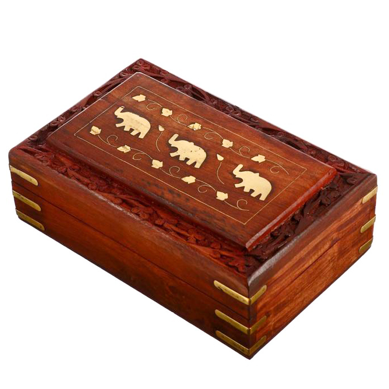 Шкатулка Three Elephants Indian Inlay Box Коричневый Латунь в Саратове | Loft Concept 