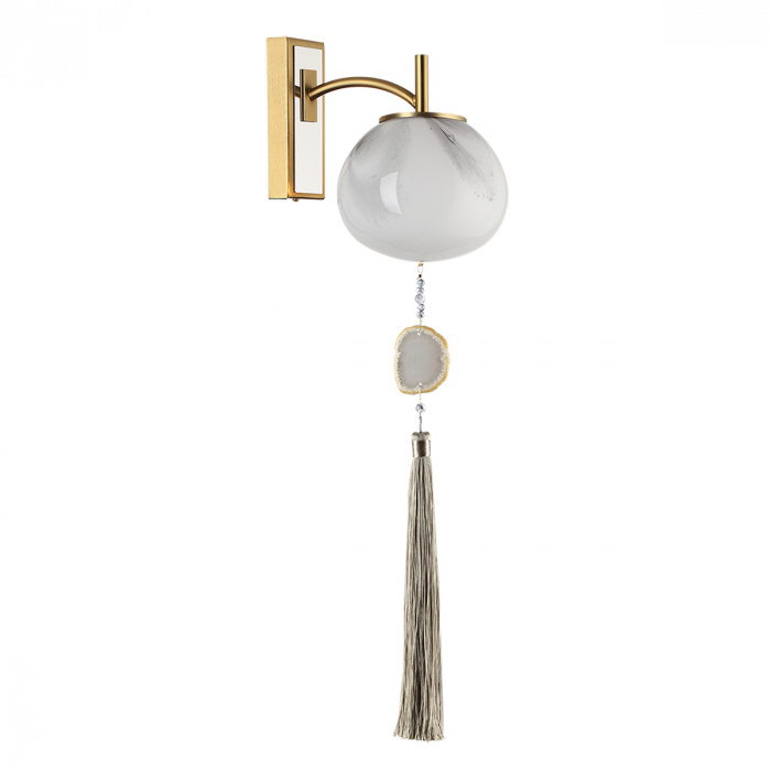 Бра с шарообразным плафоном из белого стекла с подвеской из камня Agatelle Латунь Бежевый Серый Белый в Саратове | Loft Concept 
